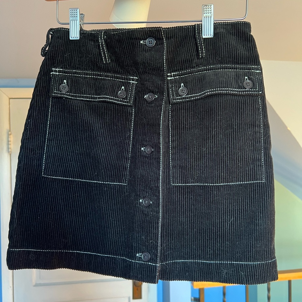 BDG Black Corduroy Skirt with White Stitching